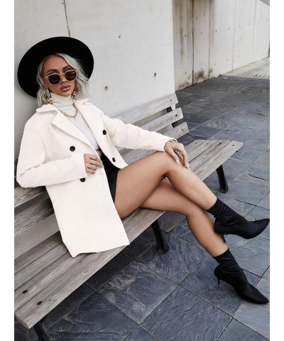 Winter Long Sleeve Cardigan Coat for Women Solid Double Breasted Lapel Collar Overcoat Fall Outwear White $27.89 Coats