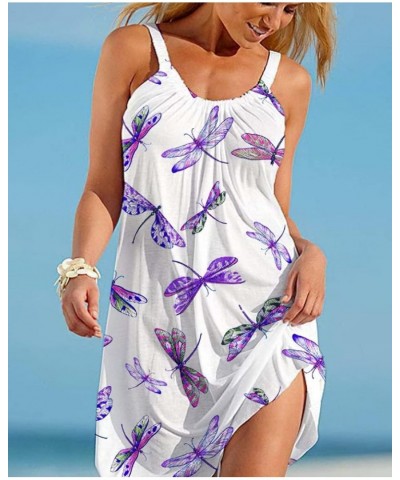 Women's Summer Casual Halter Sleeveless Dress Colorful Print Flowy Spaghetti Strap Beach Tank Sundress White Dragonfly $16.42...