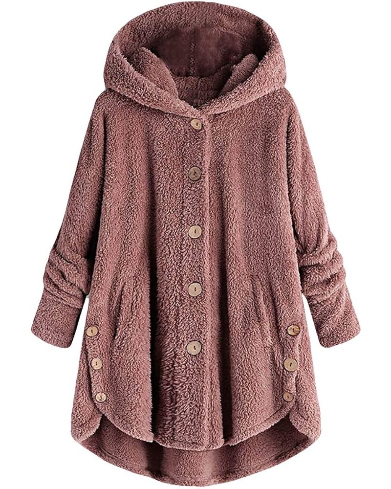 ADHOWBEW Winter Coats for Women 2023 Plus Size Fuzzy Jackets Soft Button Up Colorblock Outerwear E-pink $8.83 Jackets