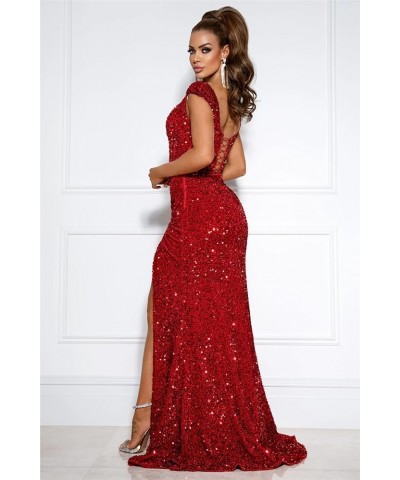 Women's Off The Shoulder Mermaid Prom Dresses 2024 Sequin Long Evening Formal Party Gowns with Slit Dusty Rose $34.10 Dresses