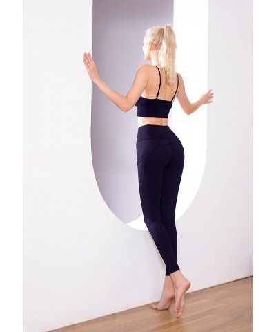 Yoga Pants with Pockets: Workout Leggings for Women High Waist Tummy Control - Yoga Leggings Quick Dry Navy Blue $10.80 Activ...