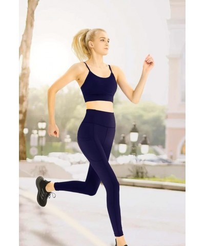 Yoga Pants with Pockets: Workout Leggings for Women High Waist Tummy Control - Yoga Leggings Quick Dry Navy Blue $10.80 Activ...