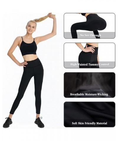 Yoga Pants with Pockets: Workout Leggings for Women High Waist Tummy Control - Yoga Leggings Quick Dry Navy Blue $10.80 Activ...