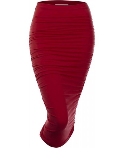 Slim Fit Ruched Pencil Skirts for Women High Waisted Elastic Band Bodycon Shirring Skirt with Plus Size, Maxi Length Wine $11...