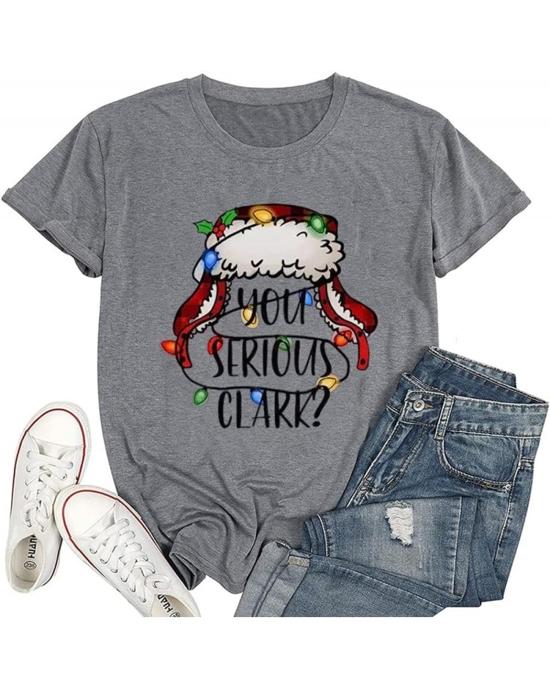 Christmas Shirts for Women Merry Letter Print Holiday T Shirts Casual Graphic Chrismas Vacation Tops Tee Gifts Grey29 $6.62 T...