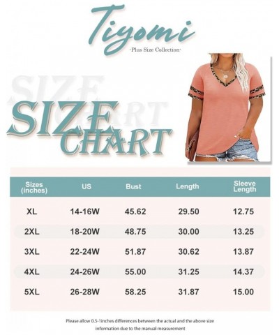 Plus Size Tops for Women Henley V Neck Short Sleeve Tunic Leopard Cheetah Color Block Tees Summer T Shirts A125-peach Pink Le...