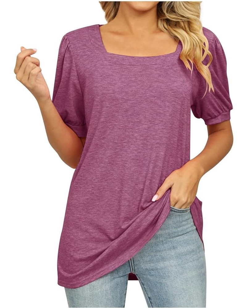 Womens Square Neck Tops Dressy Elegant Shirt Puff Short Sleeve Shirts Tshirt Casual Fashion Summer Tops Clothes Purple $9.51 ...