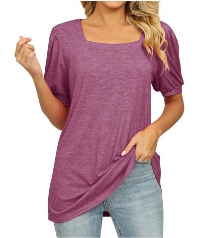 Womens Square Neck Tops Dressy Elegant Shirt Puff Short Sleeve Shirts Tshirt Casual Fashion Summer Tops Clothes Purple $9.51 ...