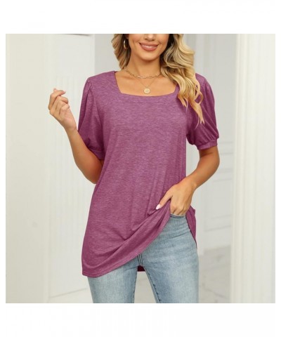 Womens Square Neck Tops Dressy Elegant Shirt Puff Short Sleeve Shirts Tshirt Casual Fashion Summer Tops Clothes Purple $9.51 ...