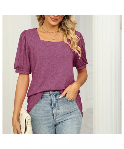 Womens Square Neck Tops Dressy Elegant Shirt Puff Short Sleeve Shirts Tshirt Casual Fashion Summer Tops Clothes Purple $9.51 ...