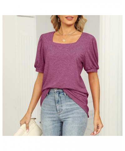 Womens Square Neck Tops Dressy Elegant Shirt Puff Short Sleeve Shirts Tshirt Casual Fashion Summer Tops Clothes Purple $9.51 ...