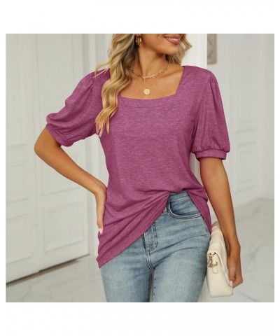 Womens Square Neck Tops Dressy Elegant Shirt Puff Short Sleeve Shirts Tshirt Casual Fashion Summer Tops Clothes Purple $9.51 ...