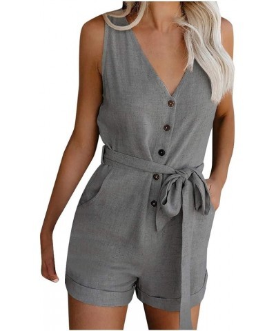 Rompers Jumpsuits for Women V-neck Large size Bowknot Overalls Casual Wide Leg Shorts Pants Rompers with Pockets Gray $5.25 R...