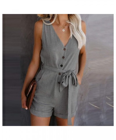 Rompers Jumpsuits for Women V-neck Large size Bowknot Overalls Casual Wide Leg Shorts Pants Rompers with Pockets Gray $5.25 R...