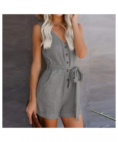 Rompers Jumpsuits for Women V-neck Large size Bowknot Overalls Casual Wide Leg Shorts Pants Rompers with Pockets Gray $5.25 R...