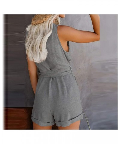 Rompers Jumpsuits for Women V-neck Large size Bowknot Overalls Casual Wide Leg Shorts Pants Rompers with Pockets Gray $5.25 R...