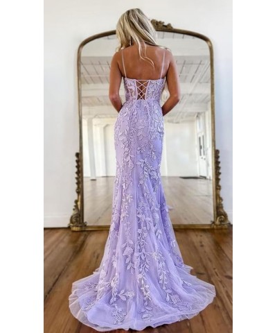 Elegant Lace Applique Mermaid Prom Dresses with Slit Spaghetti Straps Formal Dresses Tulle Party Gowns Gold $39.48 Dresses