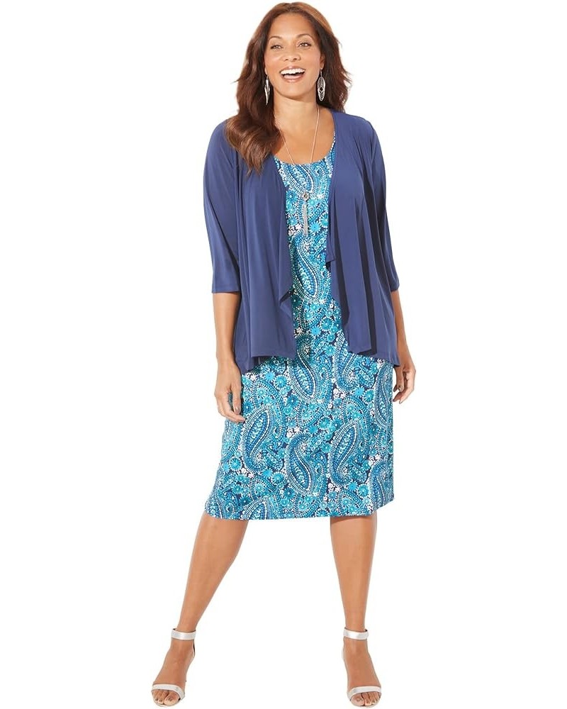 Women's Plus Size Classic Jacket Dress Navy Watercolor Paisley $34.12 Dresses