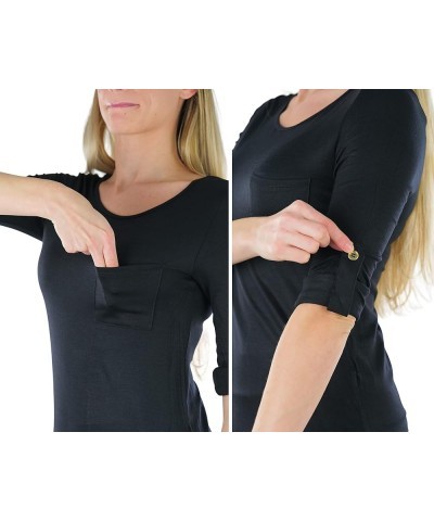 Junior Women's Slim Fit Long Sleeve Crew Neck Layering Cotton Top Ladder-back W/ Front Pocket - Black $9.51 T-Shirts