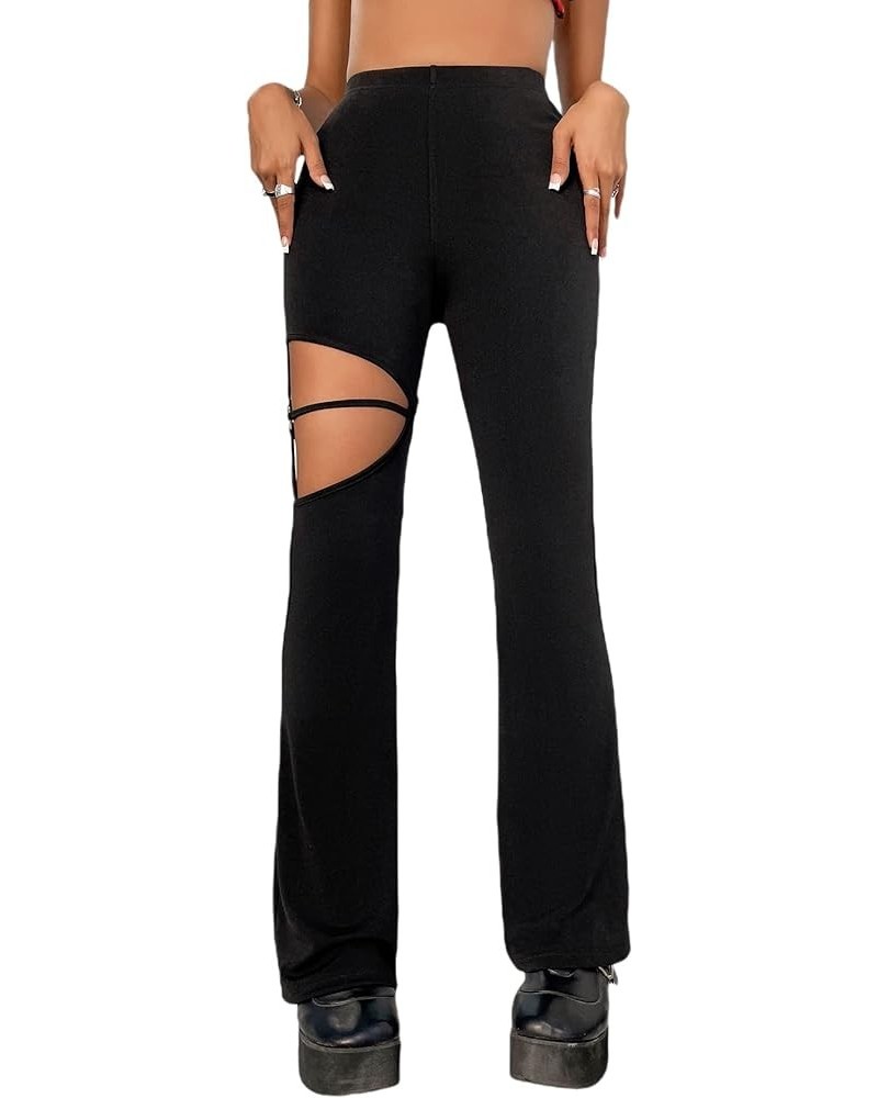 Women's Bootcut Flare Leg Pants High Waisted Cut Out Y2K Fitting Trousers Black $9.68 Pants