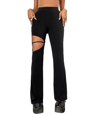 Women's Bootcut Flare Leg Pants High Waisted Cut Out Y2K Fitting Trousers Black $9.68 Pants