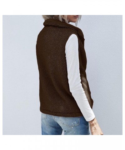 Women's Hooded Vest Plush Zip-Up Fleece Jacket Plus Size Casual Solid Color Sweatshirt Fuzzy Warm Jackets Brown $11.44 Vests