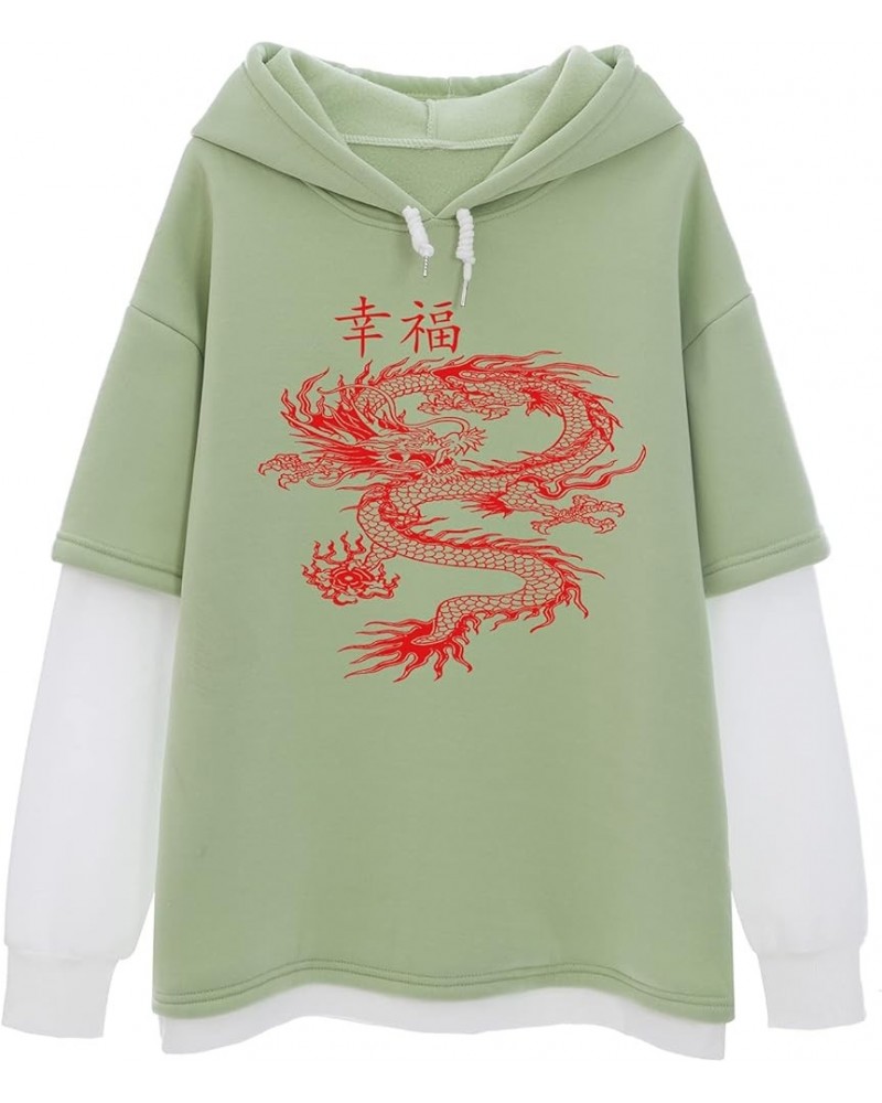 Red Dragon Hoodies for Women Chinese Letter Graphic Sweatshirt Cute Color Block Hoodie Pastel 90s Aesthetic Clothes Green $12...