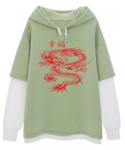 Red Dragon Hoodies for Women Chinese Letter Graphic Sweatshirt Cute Color Block Hoodie Pastel 90s Aesthetic Clothes Green $12...