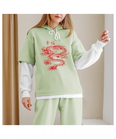 Red Dragon Hoodies for Women Chinese Letter Graphic Sweatshirt Cute Color Block Hoodie Pastel 90s Aesthetic Clothes Green $12...