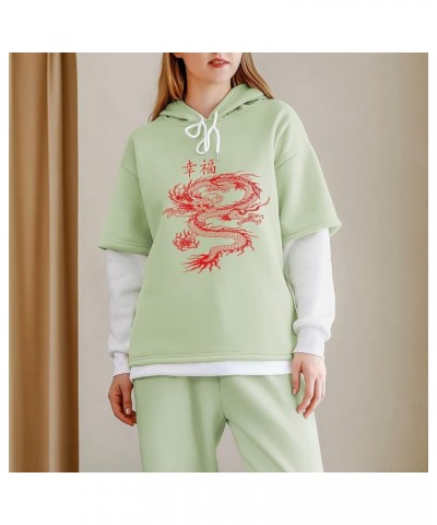 Red Dragon Hoodies for Women Chinese Letter Graphic Sweatshirt Cute Color Block Hoodie Pastel 90s Aesthetic Clothes Green $12...