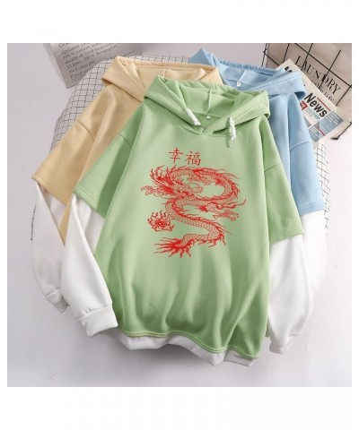 Red Dragon Hoodies for Women Chinese Letter Graphic Sweatshirt Cute Color Block Hoodie Pastel 90s Aesthetic Clothes Green $12...