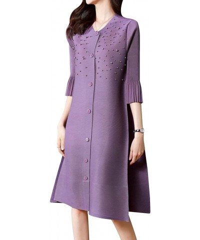 Women's Floral Print Button up Midi Dress Casual A-line Shirt Dress 22263 Purple $19.79 Dresses