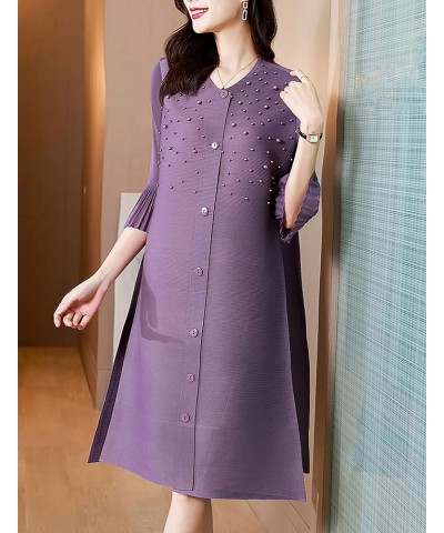 Women's Floral Print Button up Midi Dress Casual A-line Shirt Dress 22263 Purple $19.79 Dresses