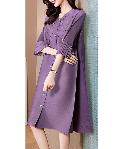 Women's Floral Print Button up Midi Dress Casual A-line Shirt Dress 22263 Purple $19.79 Dresses