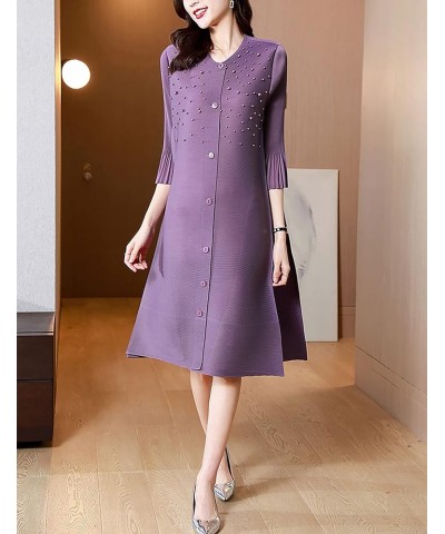 Women's Floral Print Button up Midi Dress Casual A-line Shirt Dress 22263 Purple $19.79 Dresses