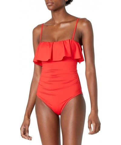 Women's Standard Island Goddess Ruffle Bandeau One Piece Swimsuit Cherry $67.50 Swimsuits