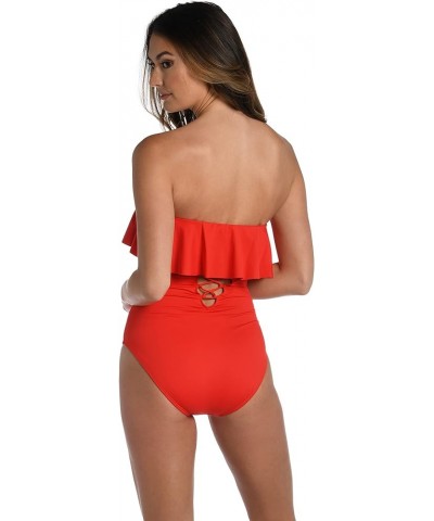 Women's Standard Island Goddess Ruffle Bandeau One Piece Swimsuit Cherry $67.50 Swimsuits