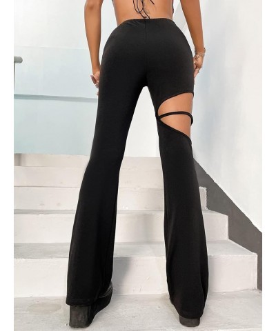 Women's Bootcut Flare Leg Pants High Waisted Cut Out Y2K Fitting Trousers Black $9.68 Pants