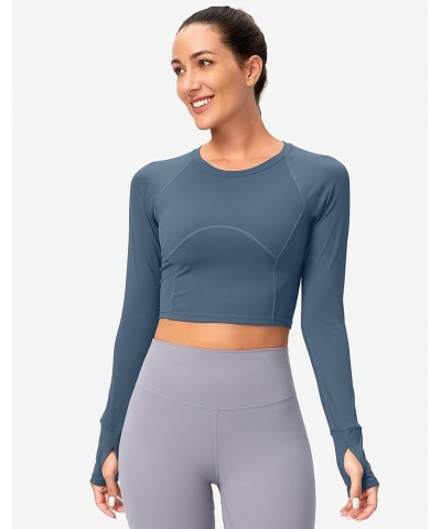 Women's Long Sleeve Crop Workout Tops Slim Fit Gym Yoga Running Shirts for Women Dusty Blue $17.09 Activewear