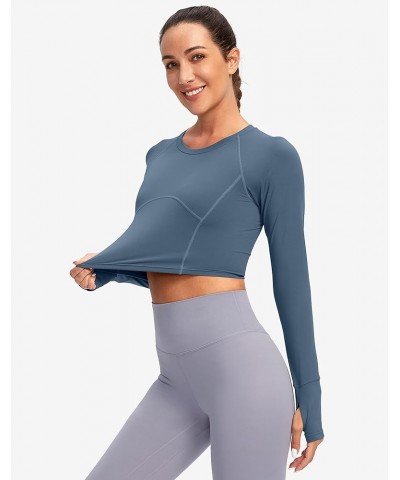 Women's Long Sleeve Crop Workout Tops Slim Fit Gym Yoga Running Shirts for Women Dusty Blue $17.09 Activewear