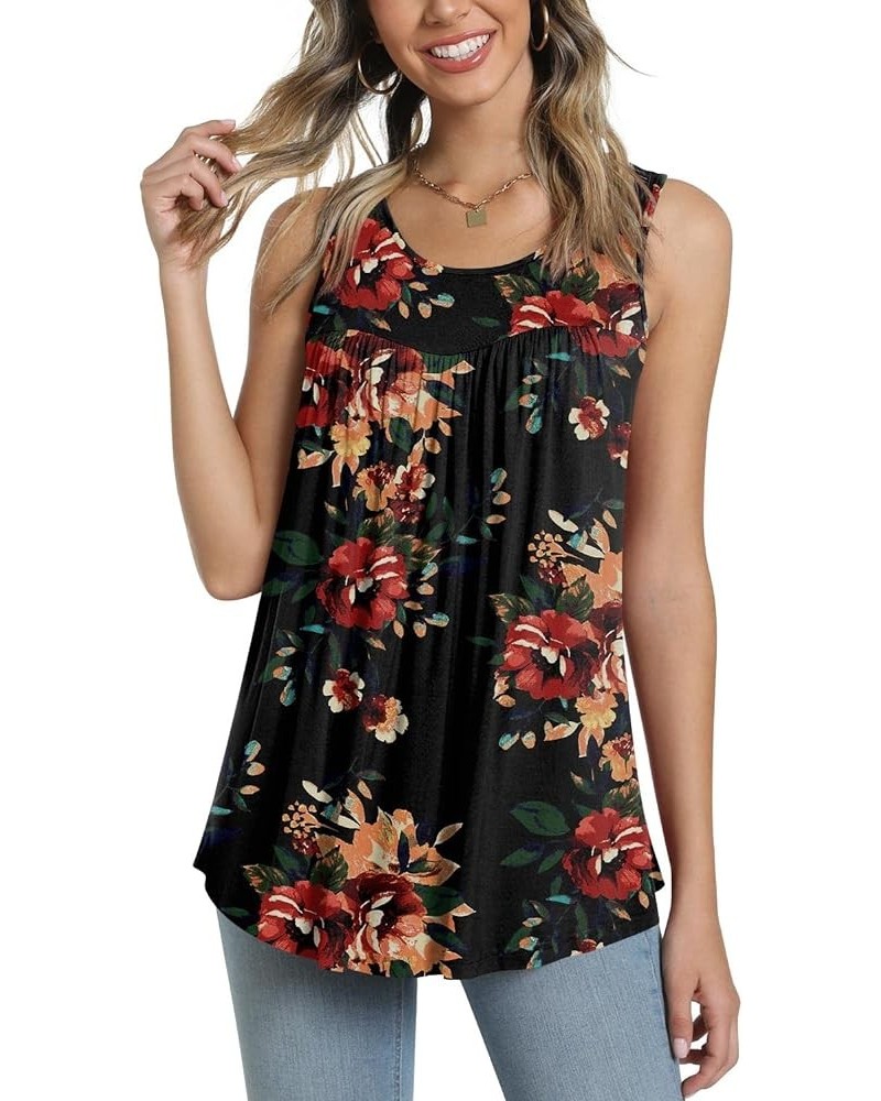 Women's 2023 Summer Sleeveless Tank Vest Casual Ruffle Tunic Top Loose Comfy Blouse T-Shirts 01brown Fl Black $14.53 Tanks