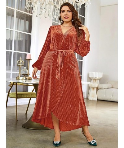 Women's Boho V Neck Ruffle Floral Wrap Maxi Dress Plus Size-Velvet-Long Sleeve Z-velvet Plus-long Sleeve Cherry(faux Wrap) $1...