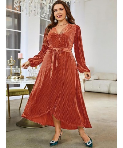 Women's Boho V Neck Ruffle Floral Wrap Maxi Dress Plus Size-Velvet-Long Sleeve Z-velvet Plus-long Sleeve Cherry(faux Wrap) $1...