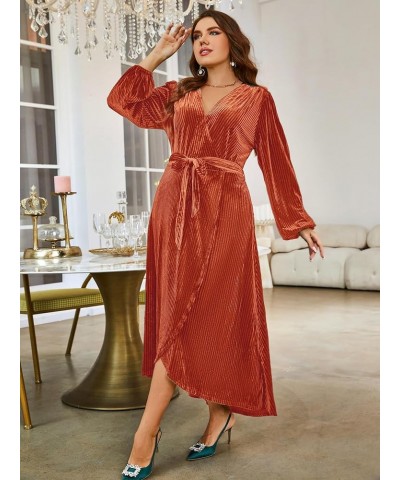 Women's Boho V Neck Ruffle Floral Wrap Maxi Dress Plus Size-Velvet-Long Sleeve Z-velvet Plus-long Sleeve Cherry(faux Wrap) $1...