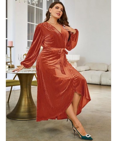 Women's Boho V Neck Ruffle Floral Wrap Maxi Dress Plus Size-Velvet-Long Sleeve Z-velvet Plus-long Sleeve Cherry(faux Wrap) $1...