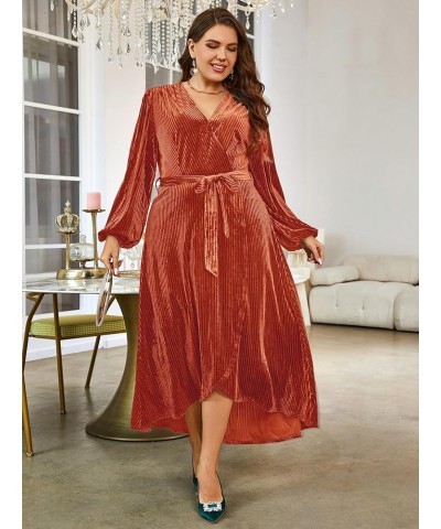 Women's Boho V Neck Ruffle Floral Wrap Maxi Dress Plus Size-Velvet-Long Sleeve Z-velvet Plus-long Sleeve Cherry(faux Wrap) $1...