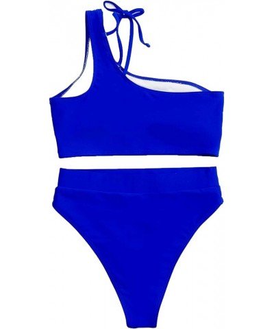 Sexy Cutout One Shoulder Bikini Swimsuit Set for Women Brazilian Bathing Suit 2 Piece One Shoulder Royal Blue $8.84 Swimsuits