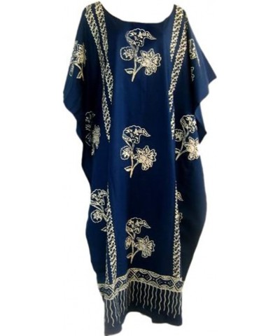 Java Print Cotton Kaftan Caftan Dress One Plus Size Blue $24.74 Dresses