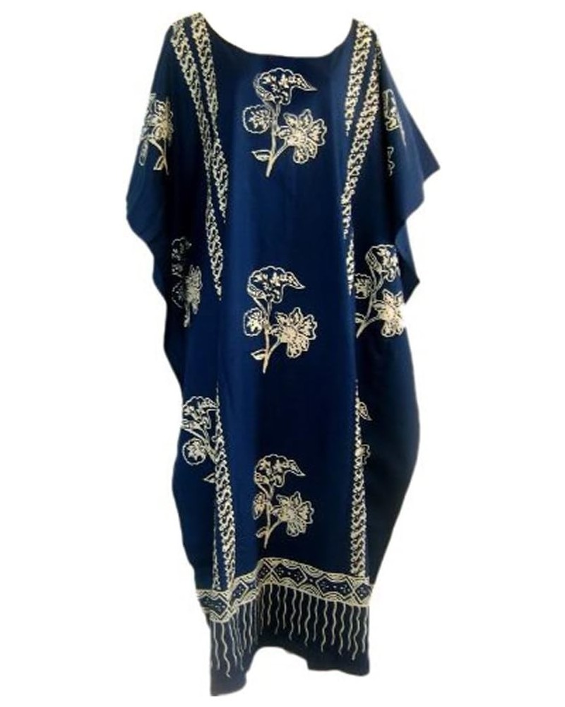 Java Print Cotton Kaftan Caftan Dress One Plus Size Blue $24.74 Dresses