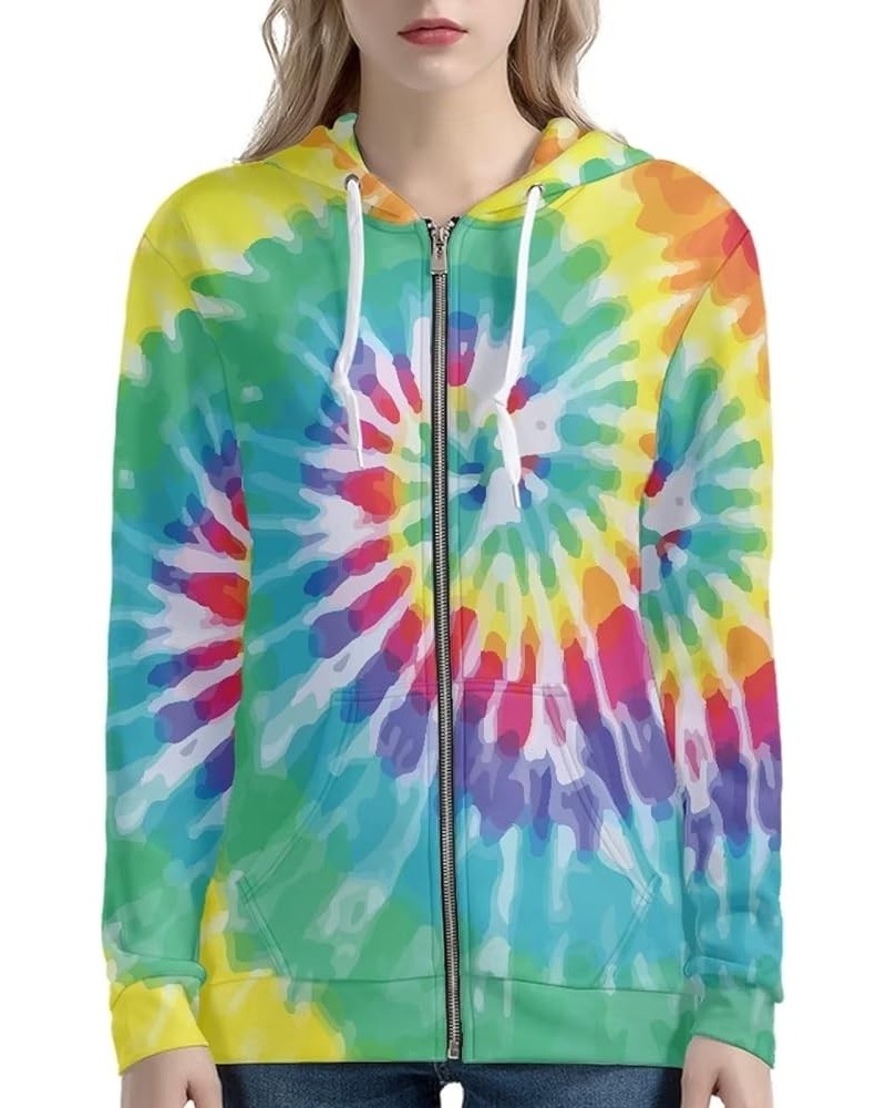 Women's Zipper Hoodies Novelty Print Zip Up Hoodies Long Sleeve Hooded Sweatshirt Jacket with Pocket Rotating Color Tie Dye $...